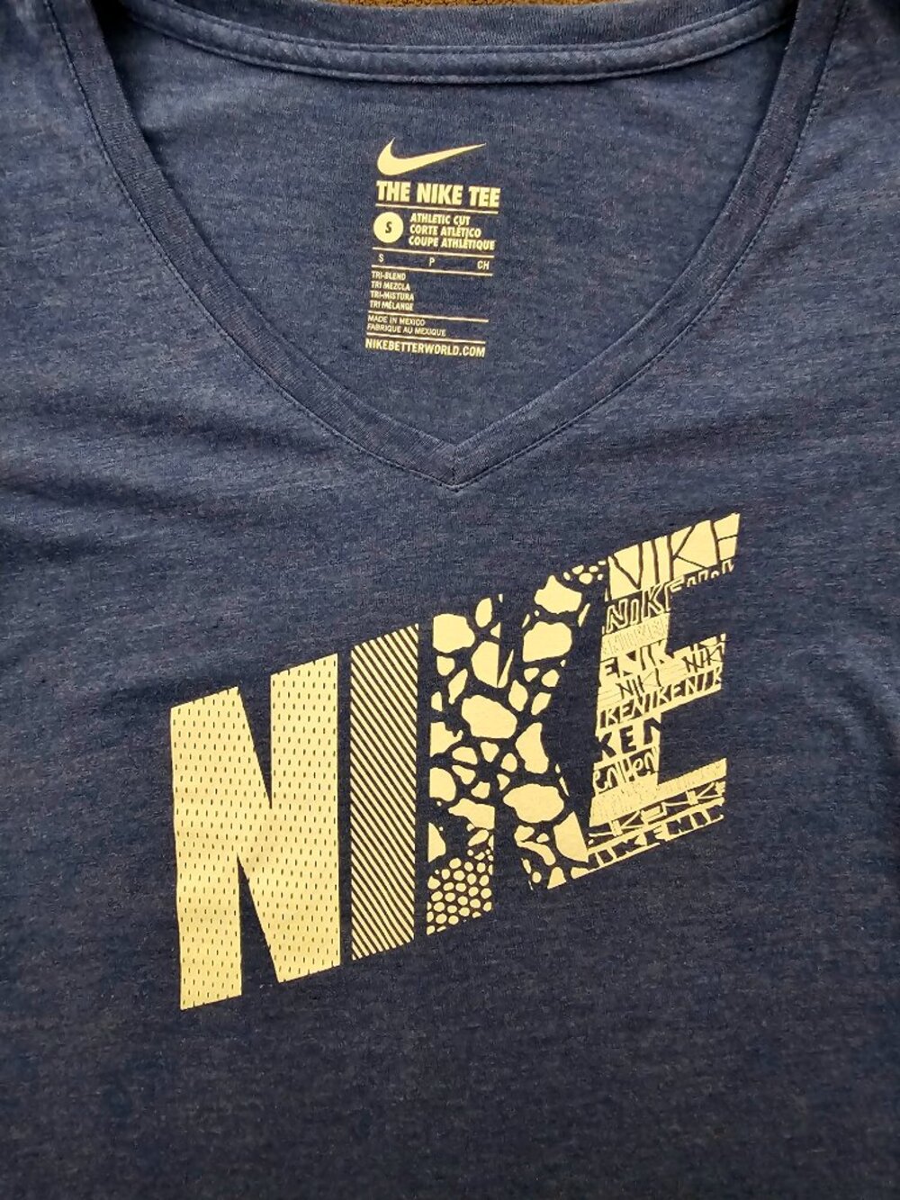 Nike The Nike Tee Womens Small Blue Graphic V Neck Tri Blend Athletic T Shirt